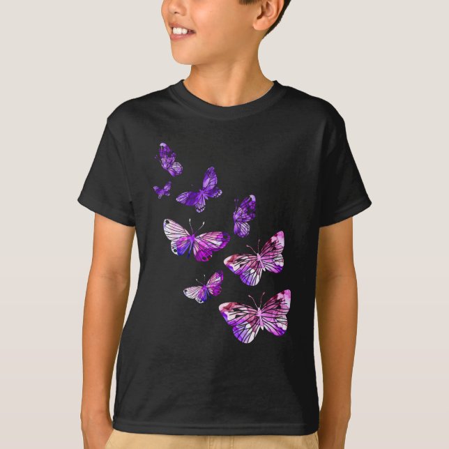 Schöne Butterfly Girls Lila Schmetterlinge T-Shirt (Vorderseite)