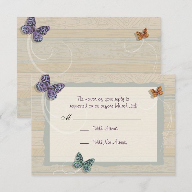 Schöne Butterfly Wedding Matching UAWG RSVP Karte (Vorne/Hinten)