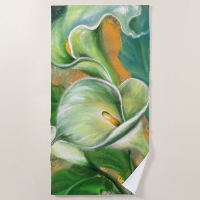 Schöne Calla Lily Blume - Migned Zeichnend Strandtuch (Vorderseite)