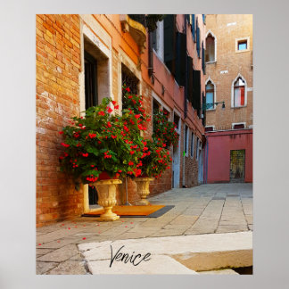Schöne Canale Grande in den roten Blume von Venedi Poster