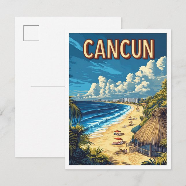 Schöne Cancun Beach Mexico Illustration Travel Postkarte (Vorne/Hinten)