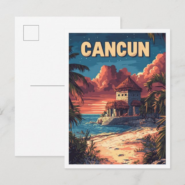 Schöne Cancun Beach Mexico Illustration Travel Postkarte (Vorne/Hinten)