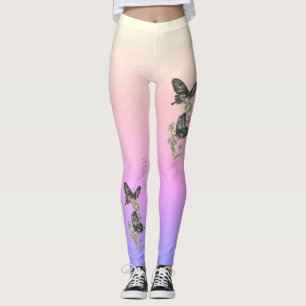 Schöne Ceylon-Rose bedroht Schmetterling Leggings