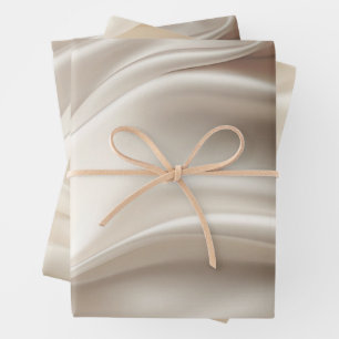 Schöne Champagner-Gold Romantische Faux-Satin-Hoch Geschenkpapier Set
