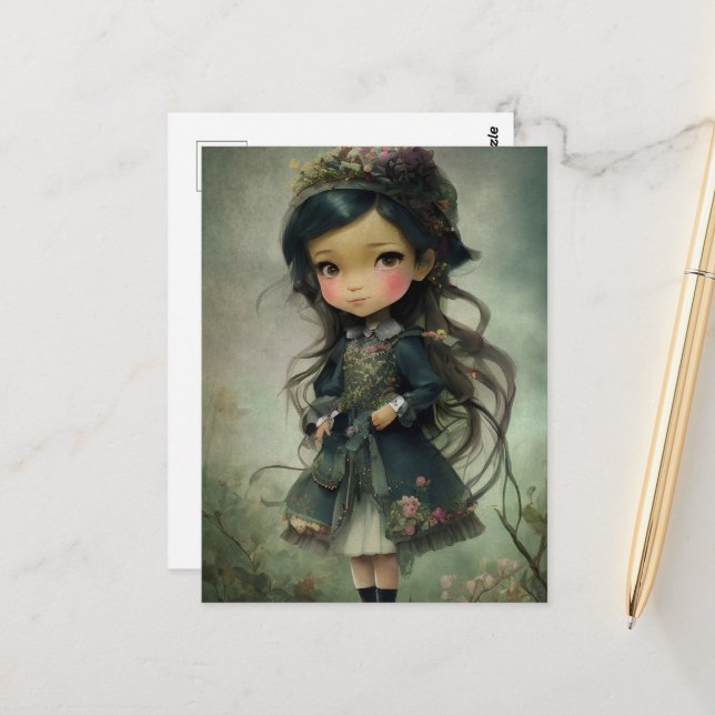 Schöne Chibi Kawaii Style Girl del Malcantone Postkarte (Vorderseite/Rückseite Beispiel)