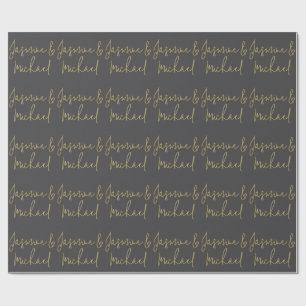 Schöne Chic-Kalligrafie-Paarnamen Grau & Gold Geschenkpapier