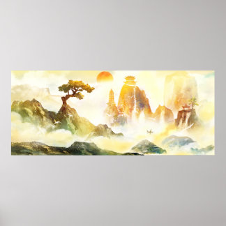 Schöne chinesische Bergtempel Naturlandschaft Poster