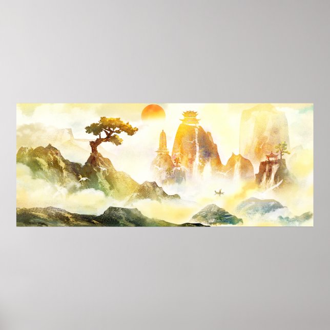 Schöne chinesische Bergtempel Naturlandschaft Poster (Vorne)