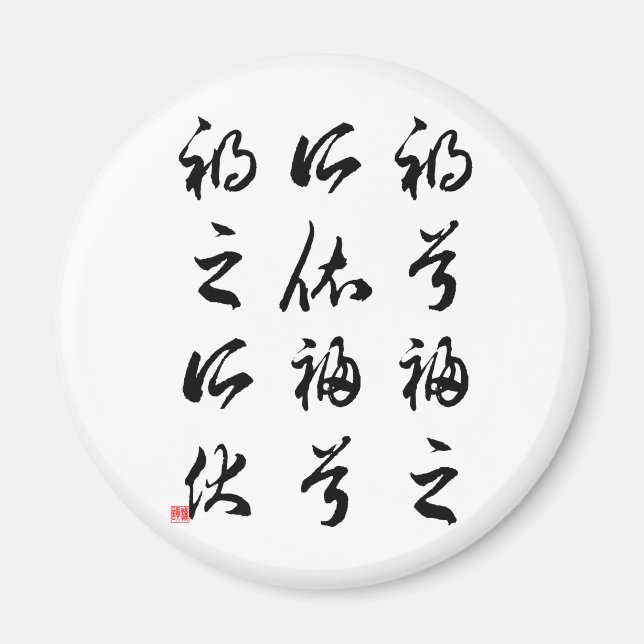 Schöne chinesische Kalligraphie - Glück und Unglüc Magnet (Vorne)