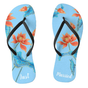 Schöne Chinoiserie Orange & Blue Wedding Flip Flops