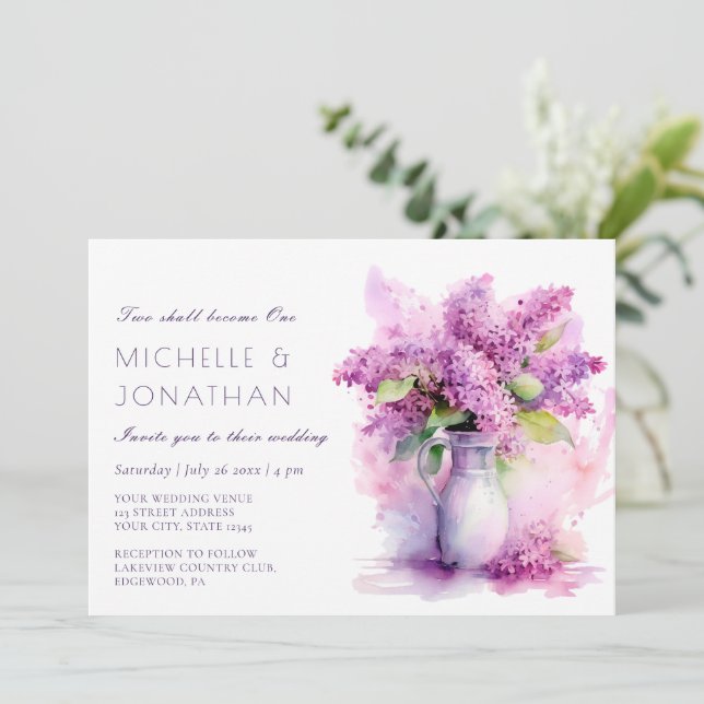 Schöne Christliche Hochzeit von Lilac Einladung (Stehend Vorderseite)