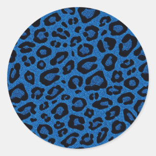 Schöne coole blaue Leopardhaut-Glittereffekte Runder Aufkleber