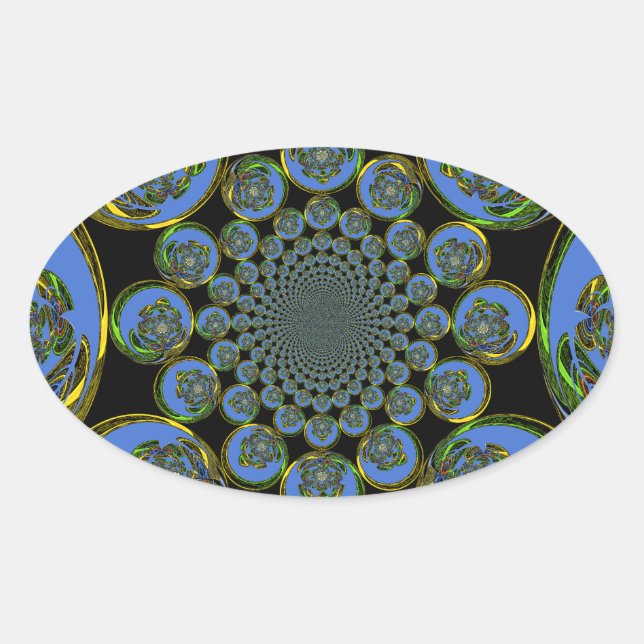 Schöne coole Königsblauer Kaleidoskopkunst Ovaler Aufkleber (Vorderseite)