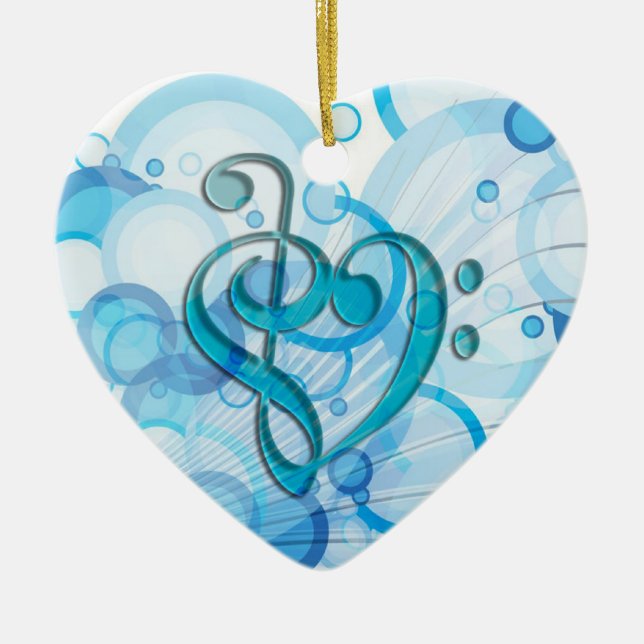 Schöne, coole Musiknoten zusammen als Herz Keramikornament (Vorne)
