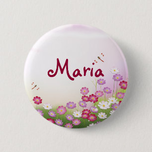 Schöne coole süße Mädchen Retro-Blumenmode Button