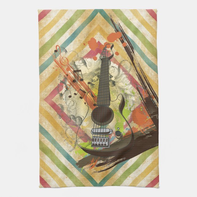 Schöne coole Vintage Gitarren-Musiknoten Küchentuch (Vertikal)