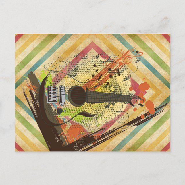 Schöne coole Vintage Gitarren-Musiknoten Postkarte (Vorderseite)