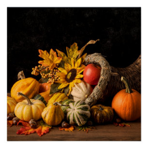 Schöne Cornucopia gefüllt mit Herbstgürteln können Poster