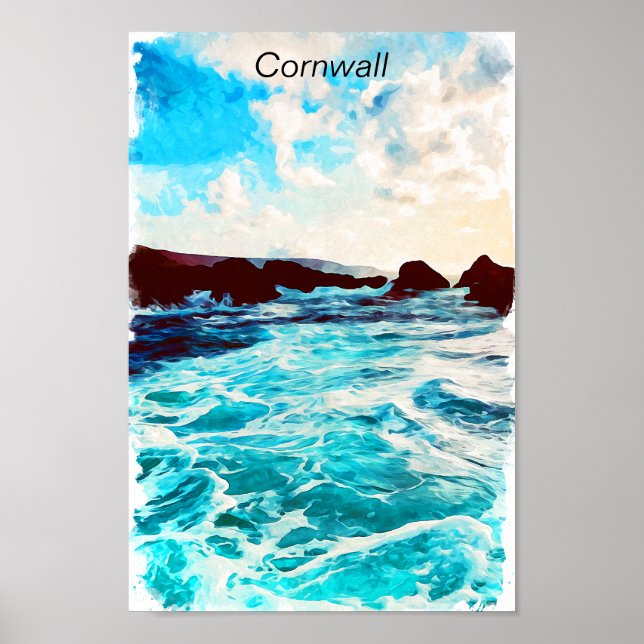 Schöne Cornwall England Küste Landschaft Poster (Vorne)