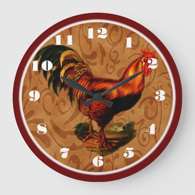 Schöne Country Rooster Küche Große Wanduhr (Vorderseite)