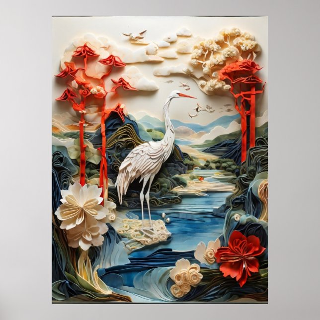 Schöne Crane-Imitation japanische Papierkunst Poster (Vorne)