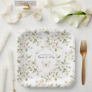 Schöne Creme blühende Baum Schmetterling Hochzeit Pappteller