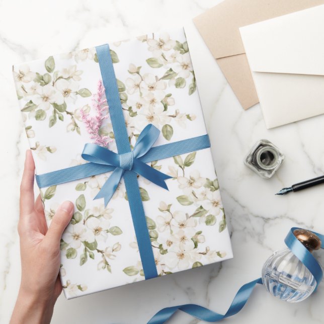 Schöne cremefarbene blühende Baumhochzeit Geschenkpapier (Schenken)