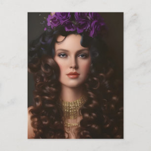 Schöne Curly Haired-Frau Postkarte
