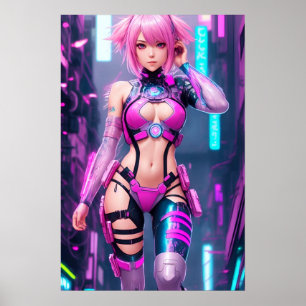 Schöne Cyberpunk-Frau Poster