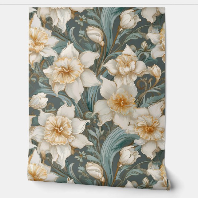 Schöne Daffodien Barock-Muster Tapete (Abrollen)