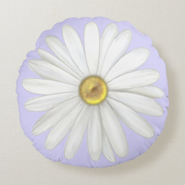 Schöne Daisy Blume auf Light Periwinkle Rundes Kissen (Vorderseite)