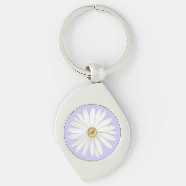Schöne Daisy Blume auf Light Periwinkle Schlüsselanhänger (Vorderseite)
