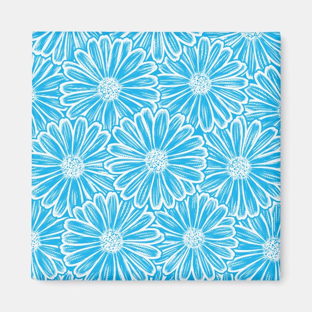 Schöne Daisy-Blume, Halftone Illustration Magnet (Vorne)