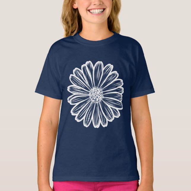 Schöne Daisy-Blume, Halftone Illustration T-Shirt (Vorderseite)