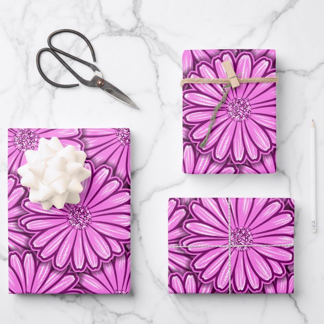 Schöne Daisy-Blume Halftone-Lichtdarstellung Geschenkpapier Set (Vorderseite)