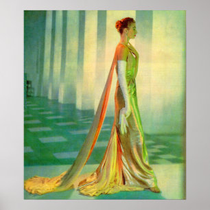 Schöne Dame aus den 1960er Jahren in Abend Poster
