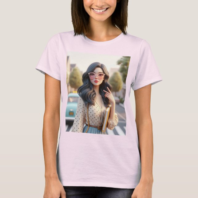 Schöne Dame mit Wavy Hair 3 T-Shirt (Vorderseite)