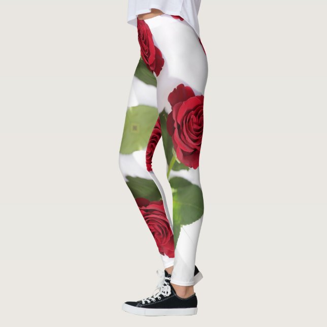 Schöne Deep Rote Rose Blume Leggings (Links)