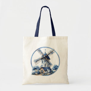 Schöne Delfter Blau Wasserfarben-Windmühle Tragetasche
