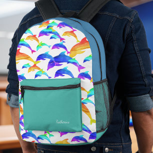 Schöne Delphine im Regenbogen mit Namensschule Bedruckter Rucksack