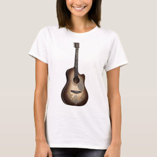 Schöne, detaillierte akustische Gitarre mit Saiten T-Shirt