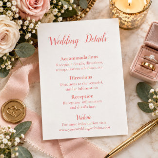 Schöne Details zu Korallen und White Wedding Begleitkarte