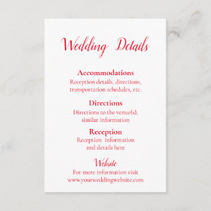 Schöne Details zu Rot und Weiß Hochzeiten Begleitkarte