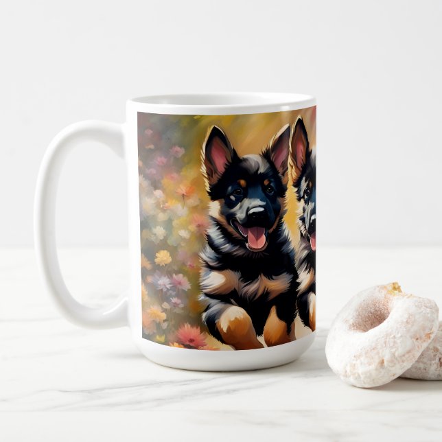 Schöne Deutsche Schäferwelpen Kaffeetasse (Mit Donut)