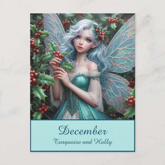 Schöne Dezember Fairy in Holly Postkarte (Vorderseite)