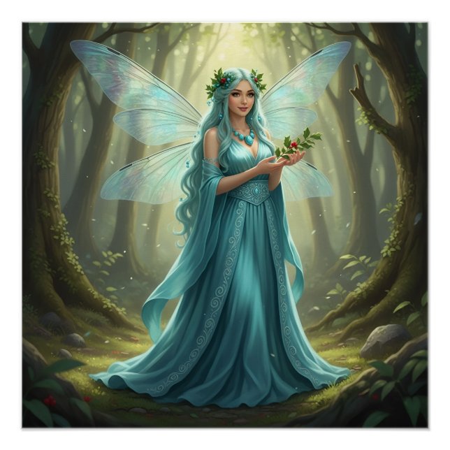 Schöne Dezember Türkis Fairy Poster (Vorderseite)