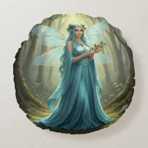 Schöne Dezember Türkis Fairy Rundes Kissen