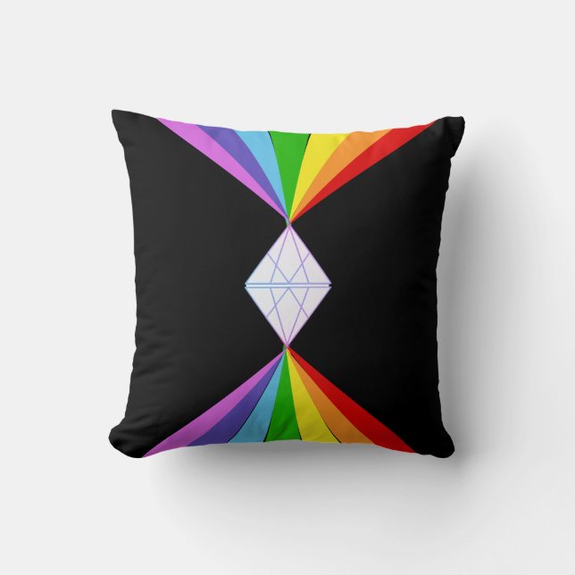 Schöne Diamant & farbenfrohe Regenbogen auf schwar Kissen (Vorderseite)