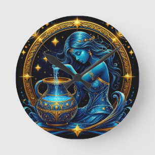 Schöne digitale Illustration des Wassermannzeichen Runde Wanduhr