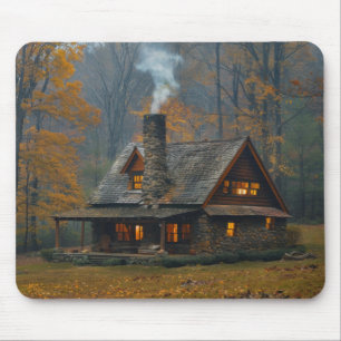 Schöne digitale Malerei einer Hütte im Wald Mousepad